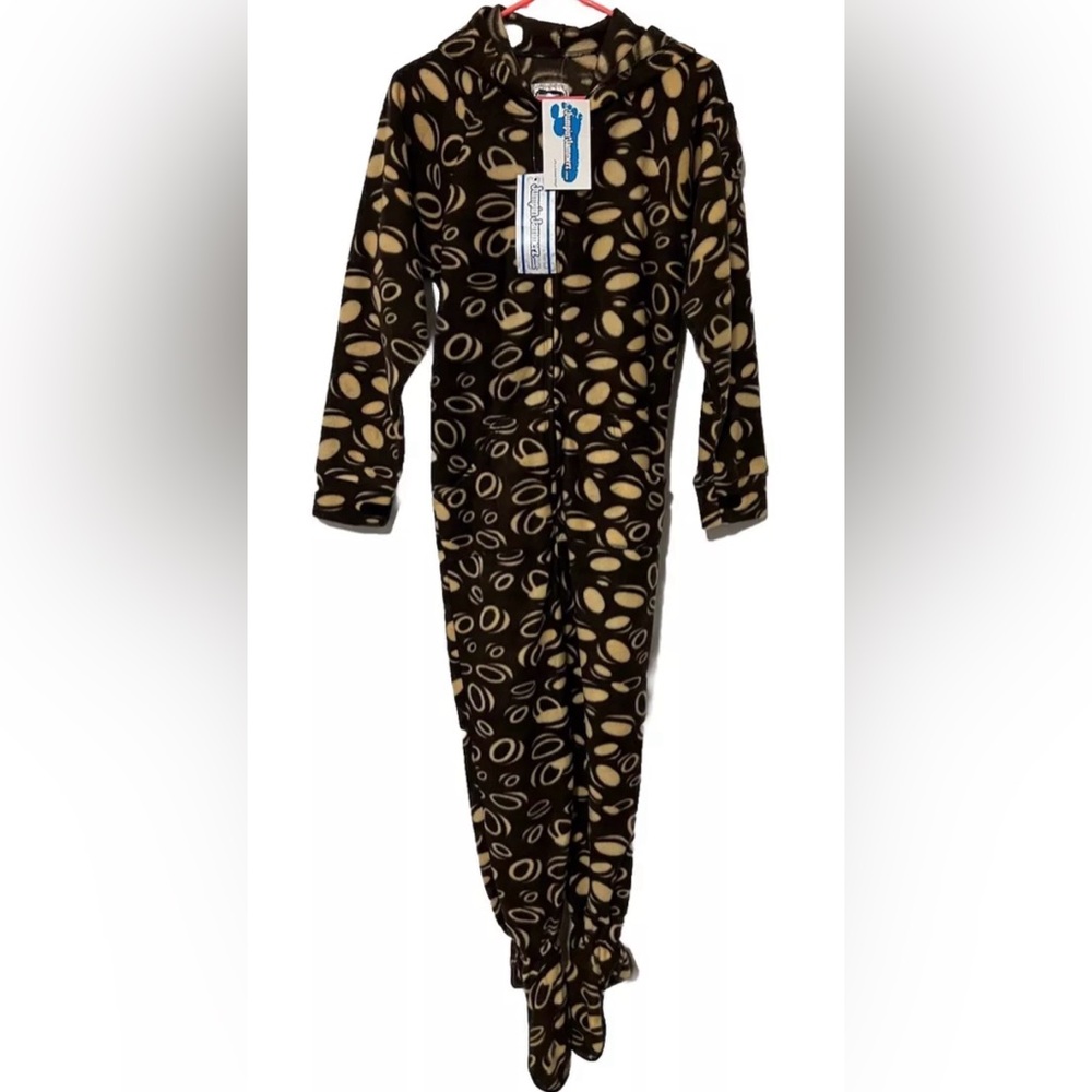 NEW JUMPIN JAMMERZ Adult Size XS Footed One Piece Pajamas Suit Brown Zip Up